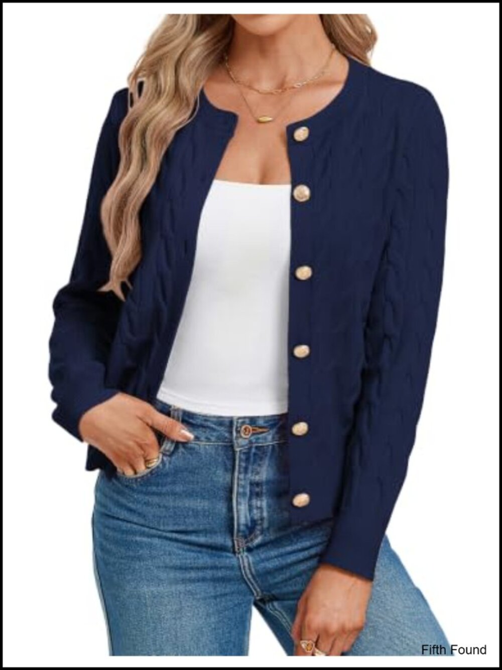 Cable Knit Button Up Cardigan Crew Neck Long Sleeve Fall Sweater